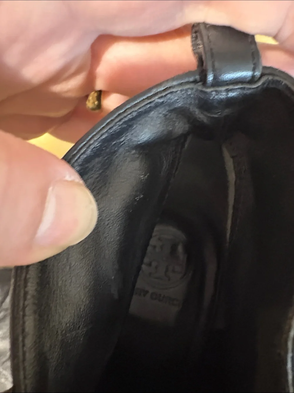 Tory Burch Black Leather Ankle Boots with Gold Logo Accent